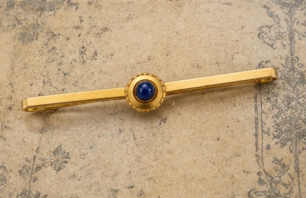 Antique 14K Gold & Sapphire Cabochon Bar Brooch | Edwardian c.1900–1920
